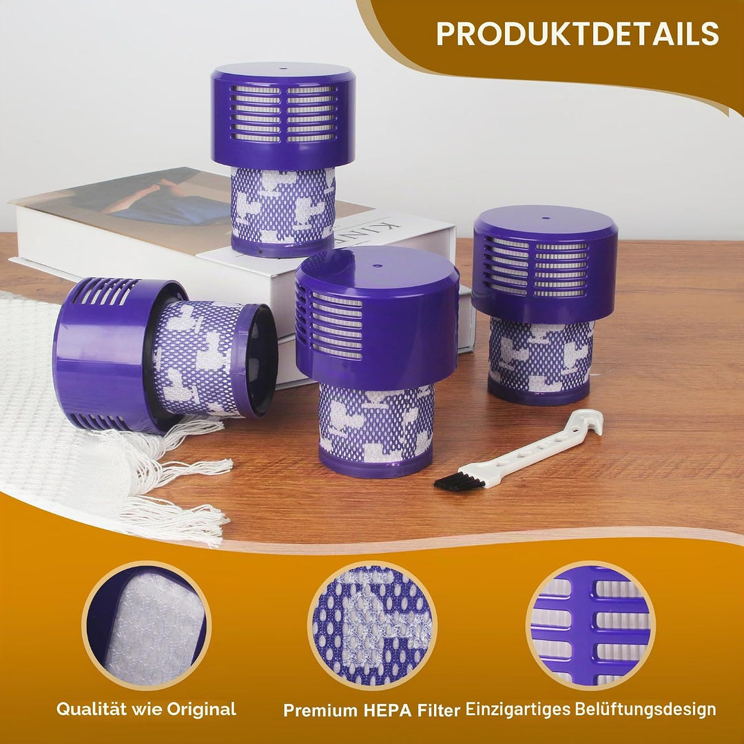 4er Pack Filter mit Reinigungsbürste, Geeignet für Dyson V10, Cyclone Series, Absolute, V10 Animal,