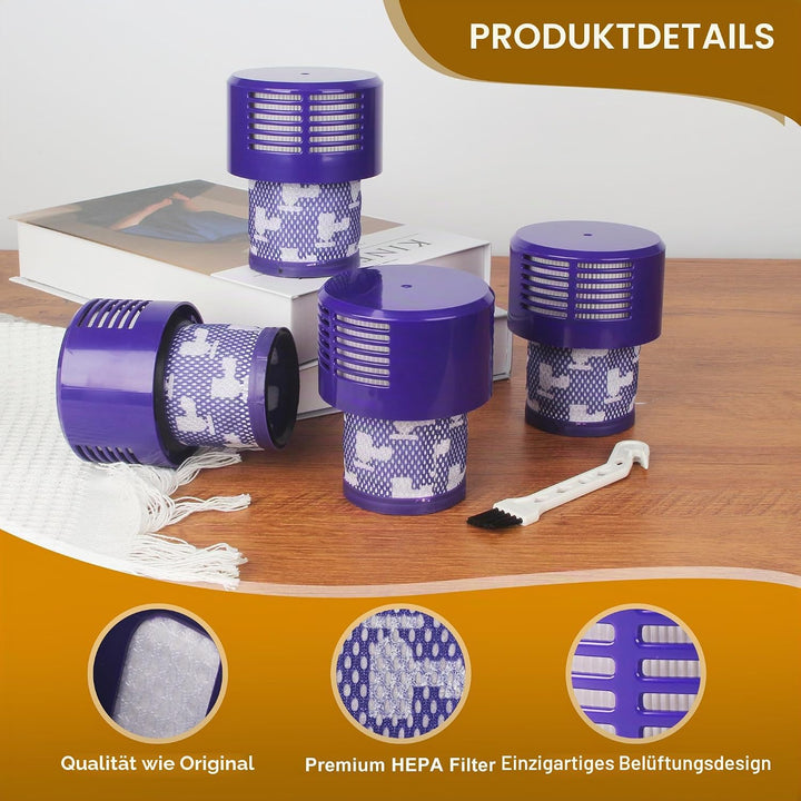 4er Pack Filter mit Reinigungsbürste, Geeignet für Dyson V10, Cyclone Series, Absolute, V10 Animal,