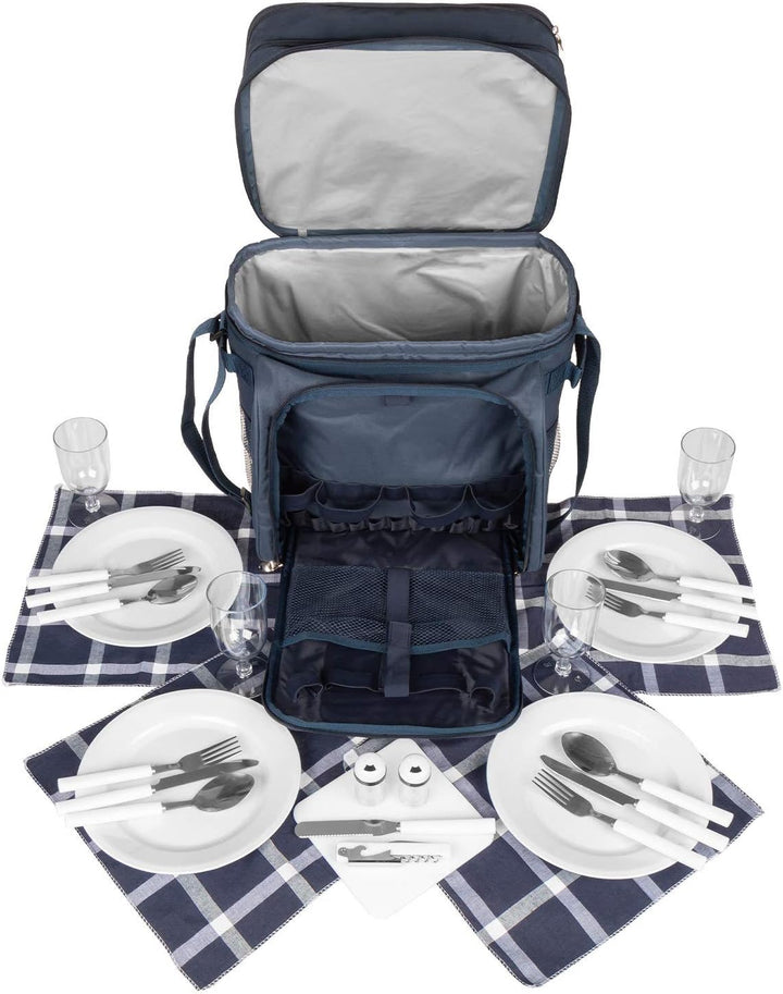 anndora Picknicktasche blau weiss Kühltasche inkl. Zubehör 4 Personen 29 Teile Navy Blau Weiss, Navy