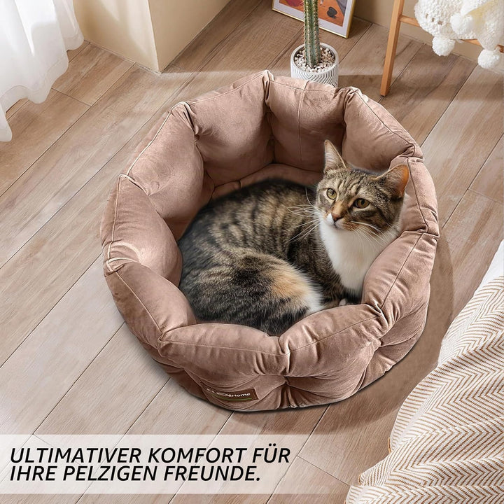 ClevaHome Deep Nest Katzenbett für Katzen bis 7 kg, Rundes Katzenbett für den Innenbereich mit Samto