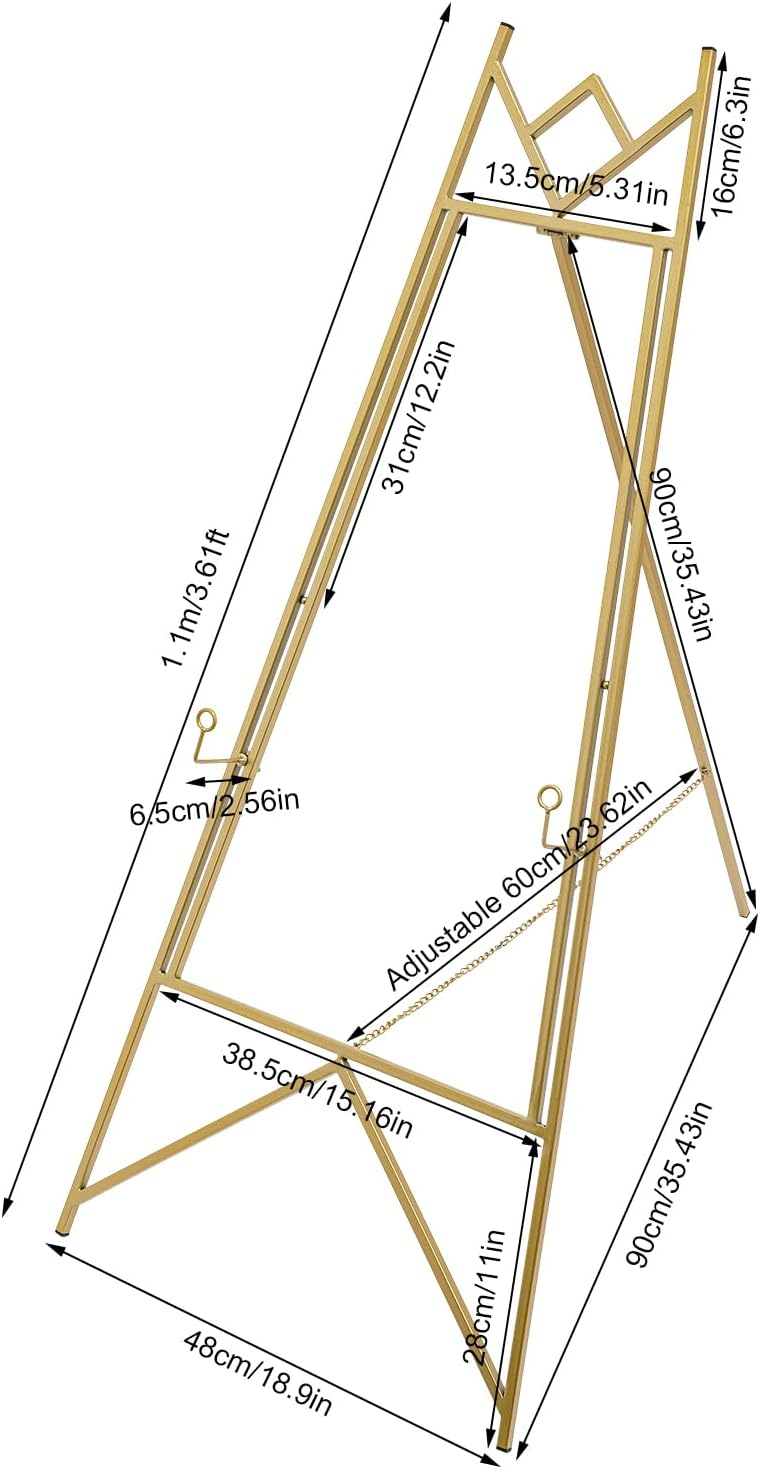 Gold Staffeleiständer, 48 x 110cm Bodenstaffelei Stativ für Willkommen & Schilder, Poster Staffelei