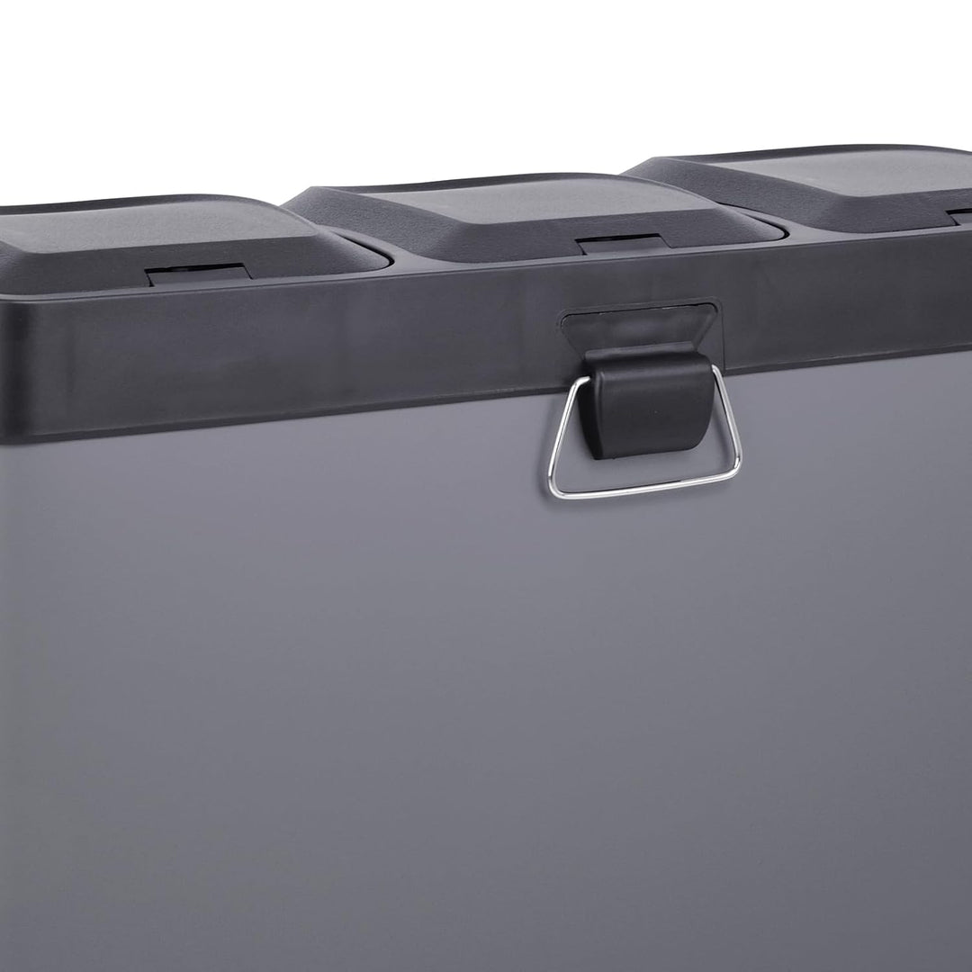 SVITA TC3X15 Treteimer 45 Liter Grau 3X 15L dreifach Abfalleimer 3er-Mülleimer Mülltrennung