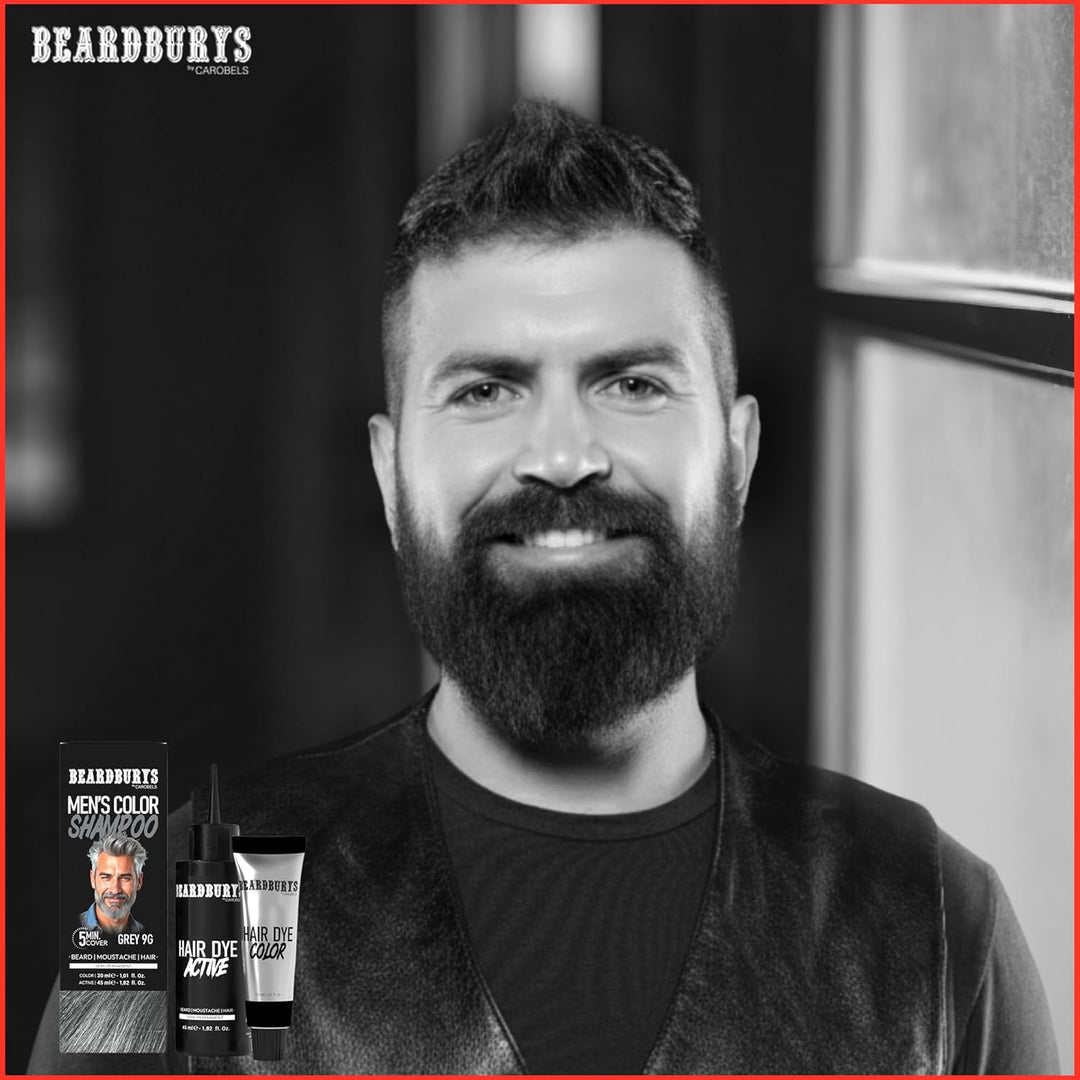 Beardburys Farbshampoo für Bart und Schnurrbart Grau 9G – Semipermanente Haarfarbe für Herren – 5 Mi