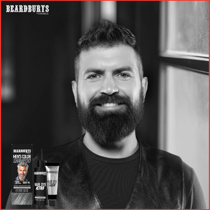 Beardburys Farbshampoo für Bart und Schnurrbart Grau 9G – Semipermanente Haarfarbe für Herren – 5 Mi