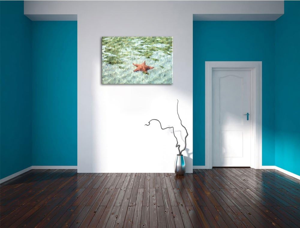 Seestern im klaren Wasser Spezial Format: 100x70 cm auf Leinwand, XXL riesige Bilder fertig gerahmt