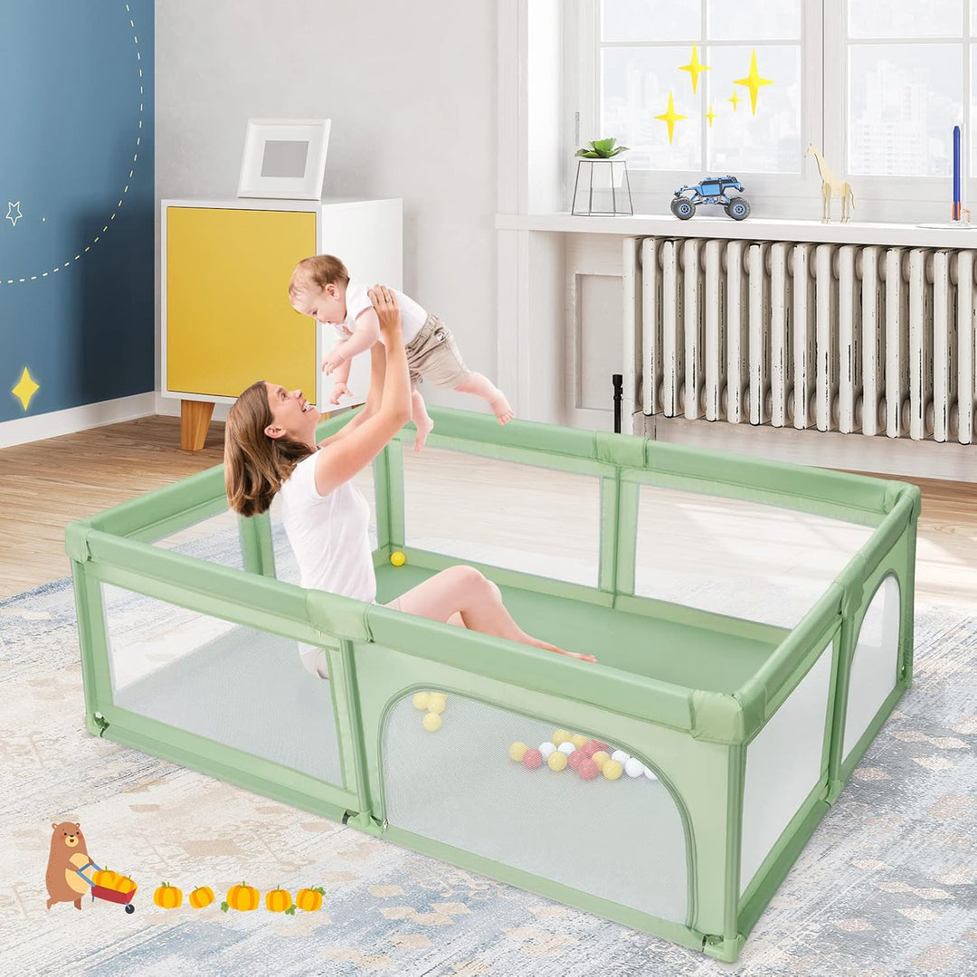 GOPLUS Baby Laufstall mit 50 Spielbällen, Krabbelgitter für Kleinkinder & Säulinge, Laufgitterzelt m