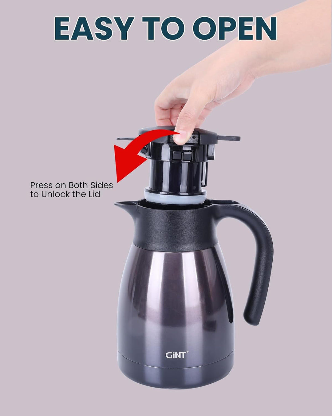 GiNT Isolierkanne Edelstrahl Quick Tip Verschluss Grip Vacuum Doppelwandig Violett 1L…, Violett 1L