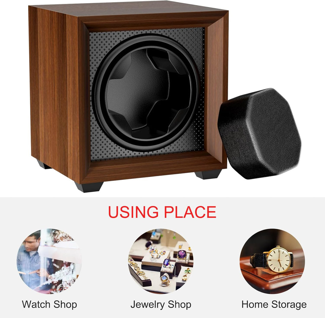 Fousenuk uhrenbeweger für automatikuhren mit leisem Motor, 2 einstellmodi, quadratisch nussbaumfarbe