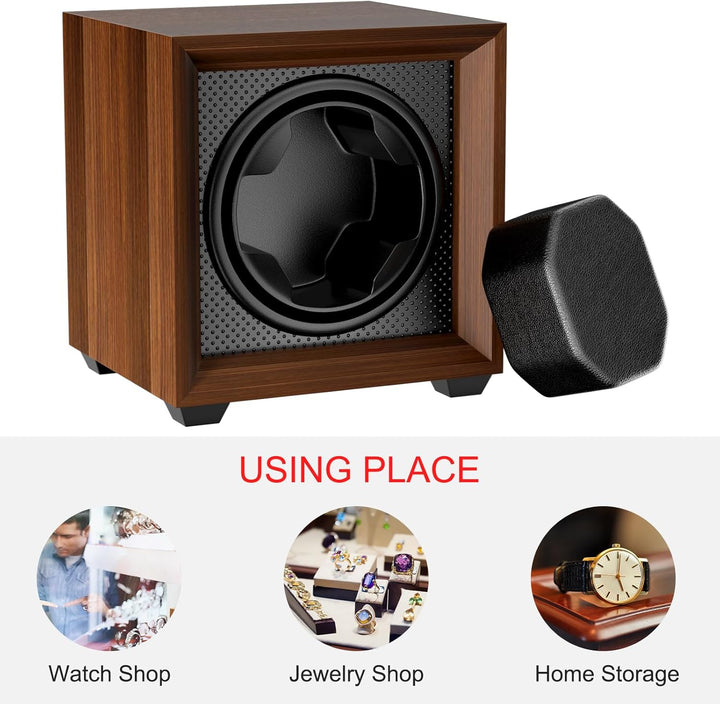 Fousenuk uhrenbeweger für automatikuhren mit leisem Motor, 2 einstellmodi, quadratisch nussbaumfarbe