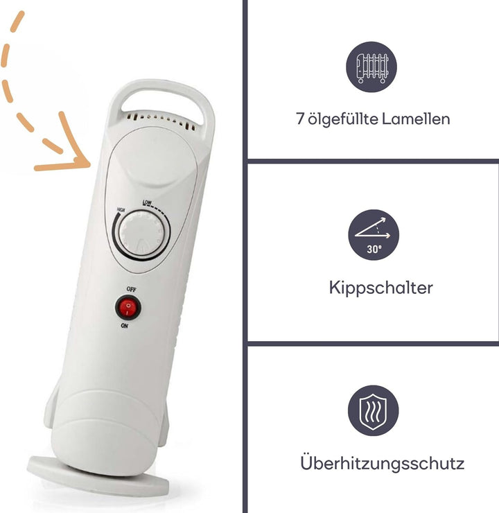 Perel Ölradiator 700 W, 7 Rippen, Elektroheizung, tragbarer Heizlüfter, elektrischer Raumheizer, Zus