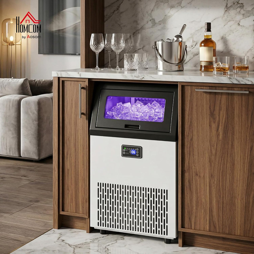 HOMCOM Kommerzielle Eiswürfelmaschine 55kg/24H Selbstreinigend Eismaschine aus Edelstahl mit 13kg Sp