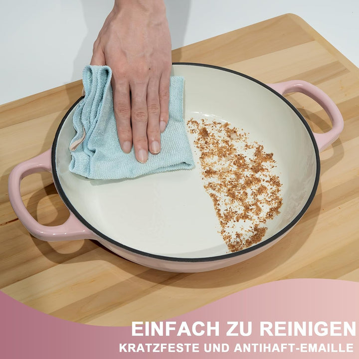 Gusseisen Topf Brot Backen,5,7L Bräter Emaille Schmortopf mit Deckel und Griffen,26 cm Dutch Oven,Br