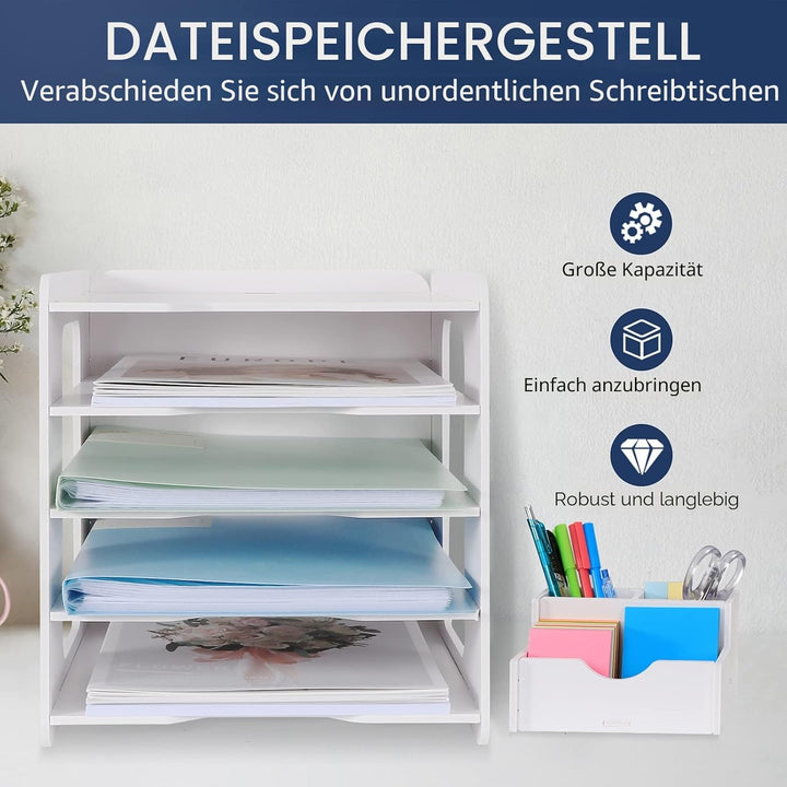 Schreibtisch-Organizer, Briefablage, Dokumentenhalter, A4-Papierablage, für Zuhause, Büro, Schule, 5