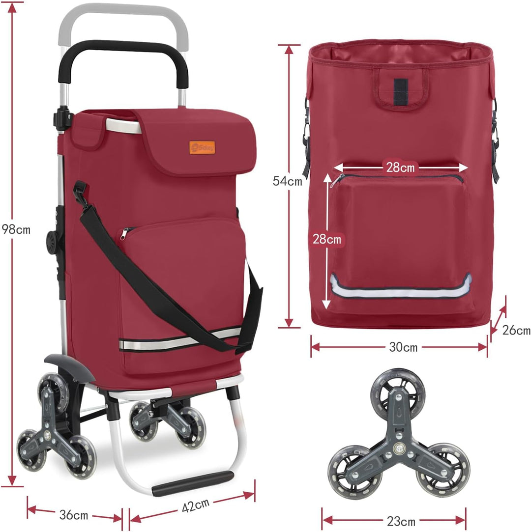 Sekey XXL Einkaufstrolley für Camping, Treppensteiger mit 3 Rädern, klappbarer Transportwagen für Au