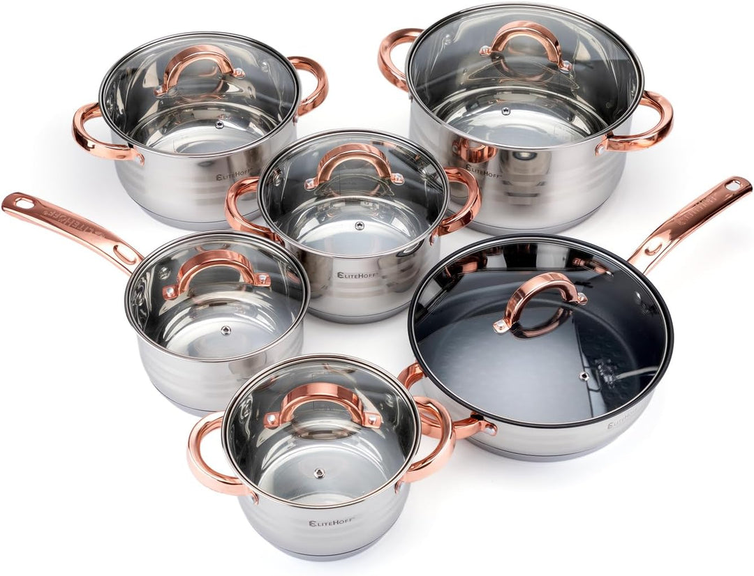 EliteHoff Topfset Induktion, Kochtopf Set mit Glasdeckel, 7-lagiger Edelstahl Topf- & Pfannensets mi