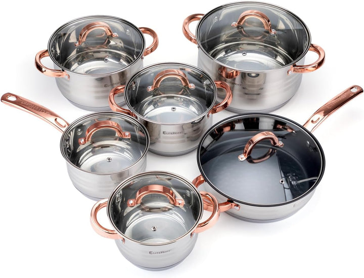 EliteHoff Topfset Induktion, Kochtopf Set mit Glasdeckel, 7-lagiger Edelstahl Topf- & Pfannensets mi