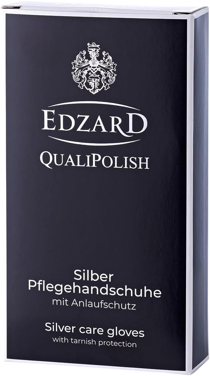EDZARD QualiPolish® Silber Pflegehandschuhe (Paar) Reiniger für Schmuck, Münzen & Besteck aus Messin