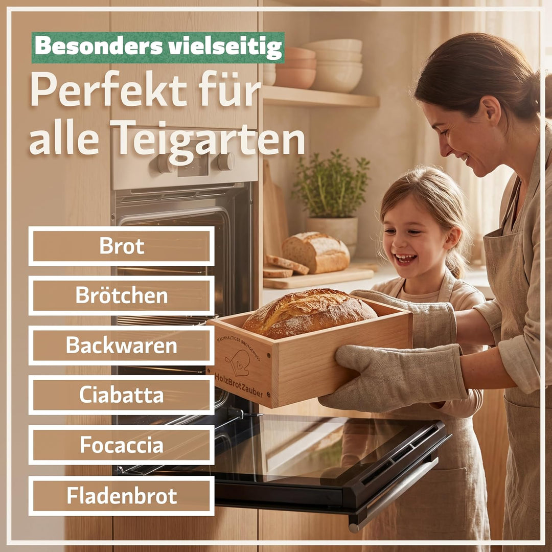 HOLZBROTZAUBER 30cm Brotbackform aus Buchenholz - Brot selber backen Backform - integrierter Trennst