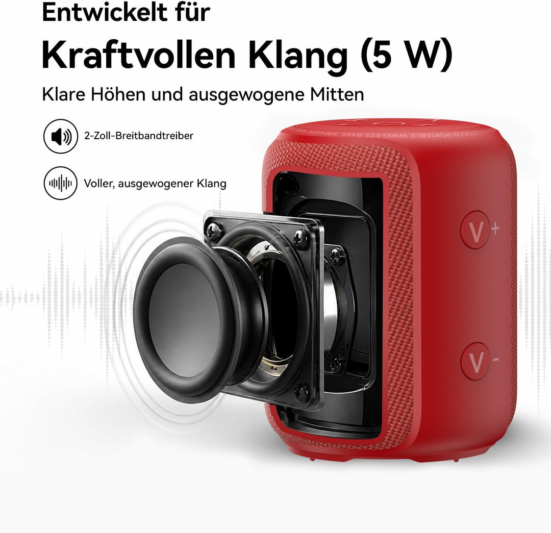 Bobtot Tragbarer Bluetooth-Lautsprecher, IPX6 wasserdicht, über 15 Stunden Akkulaufzeit, kraftvoller