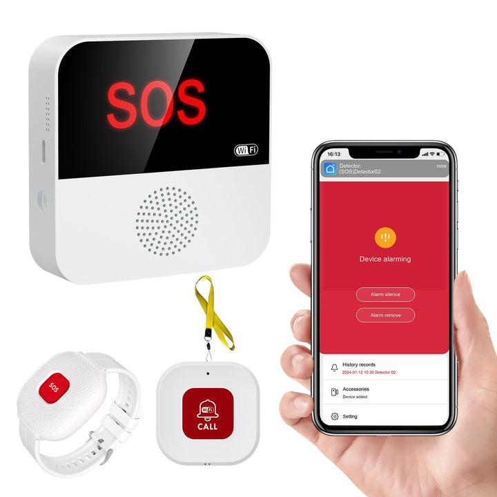 Chatthen Notrufknopf für Senioren, Tuya WiFi Alarmanlage Haus, Senioren Notruf Empfänger*1+Ruftaste*