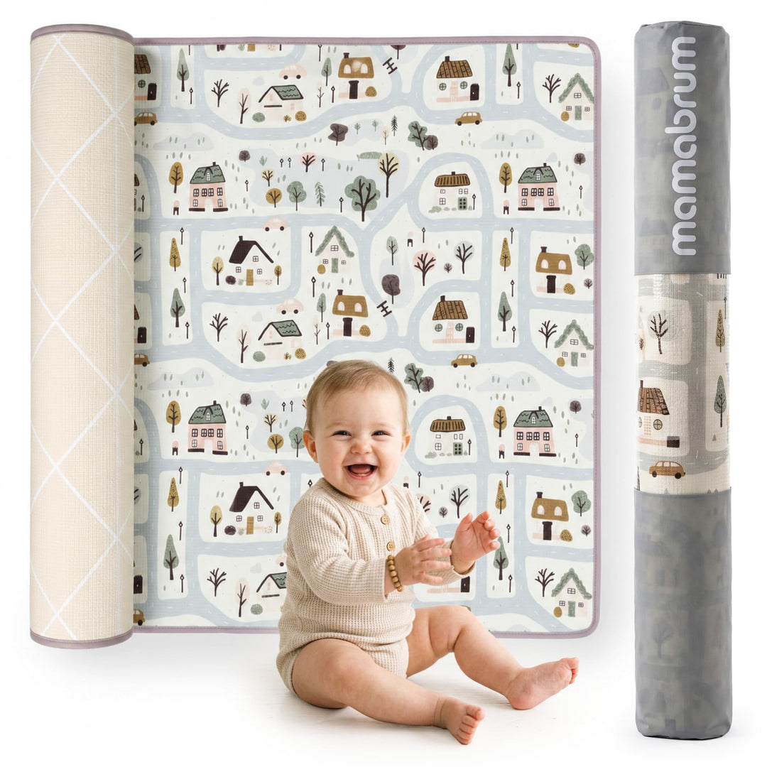 Mamabrum XPE Spielmatte für Babys und Kinder 180 x 150 cm, Doppelseitig, 1,5 cm Beżowy, Beżowy