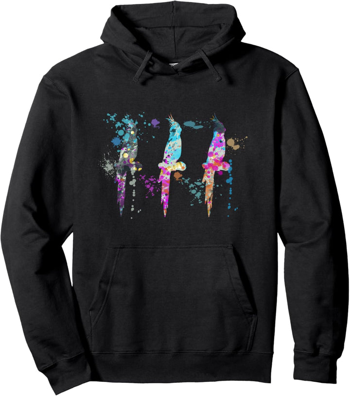 Nymphensittich bunte Aquarell-Silhouette Nymphensittiche Pullover Hoodie
