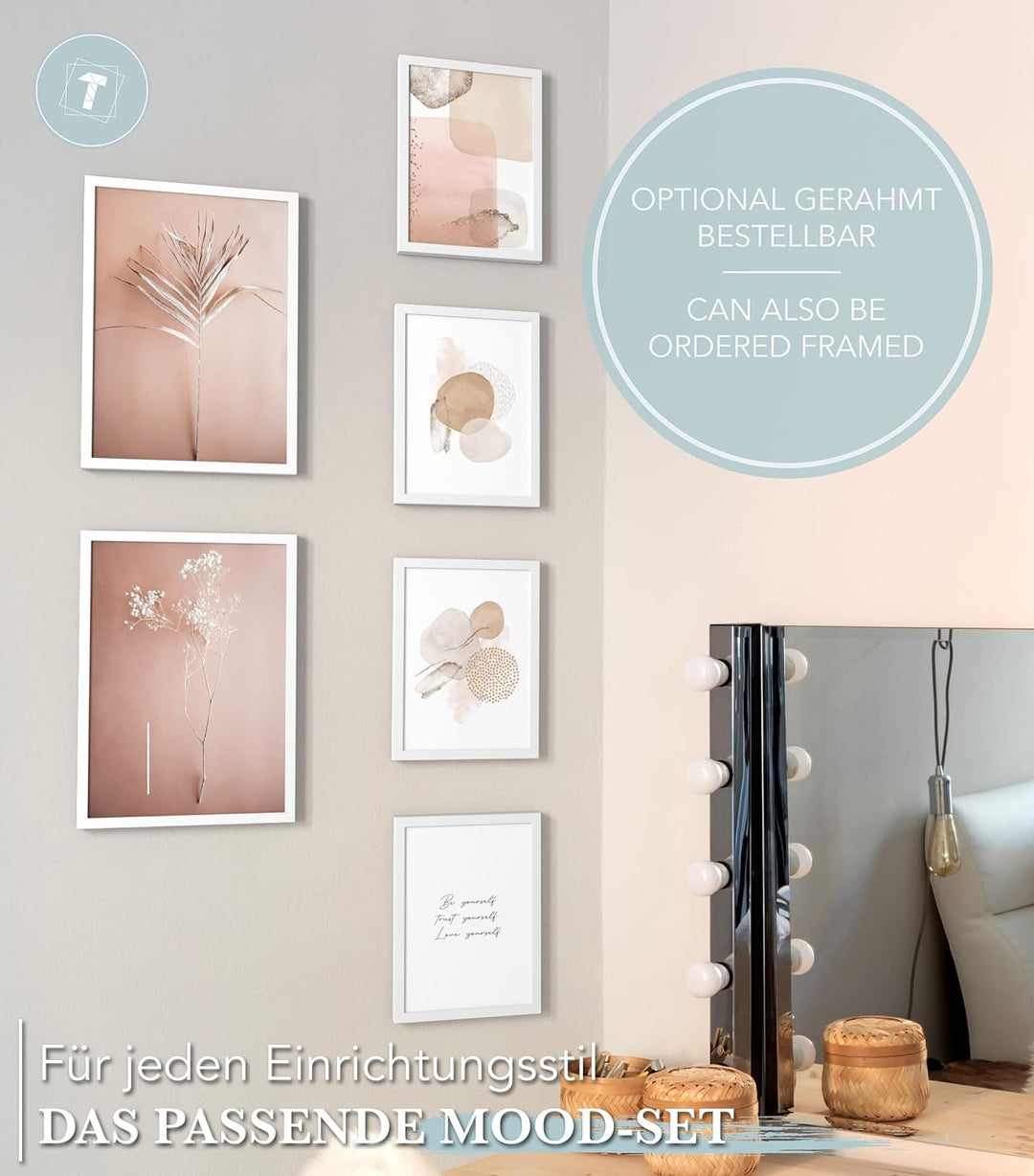 Papierschmiede® XL Mood Poster Set Pampas Rose, Deko Bilder Wohnzimmer, 2x DIN A2 (ca. 59x42) und 4x