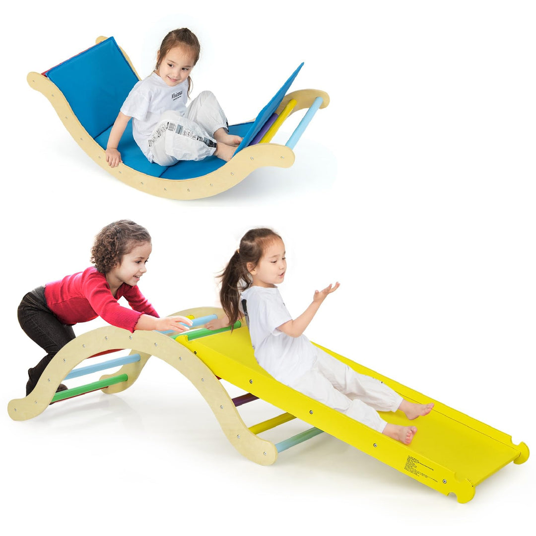 LIFEZEAL 3 in 1 Kletterdreieck mit Rutsche, Klettergerüst Set bis zu 60 kg, Kletterbogen Kinder aus