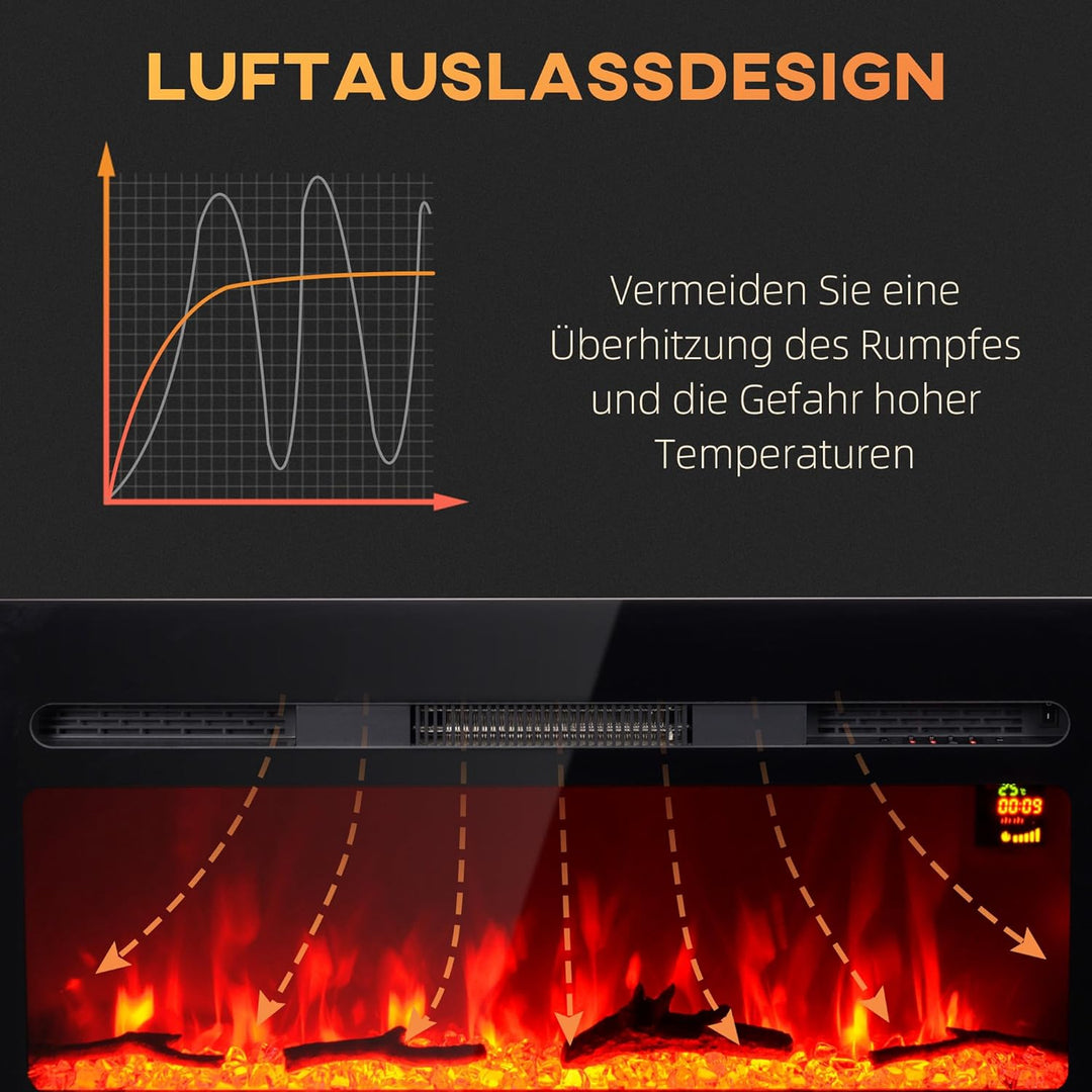 HOMCOM Elektrokamin, Wandkamin mit Heizung 1800 W, LED 3D-Flammeneffekt, Kristalle, in 3 Farben mit