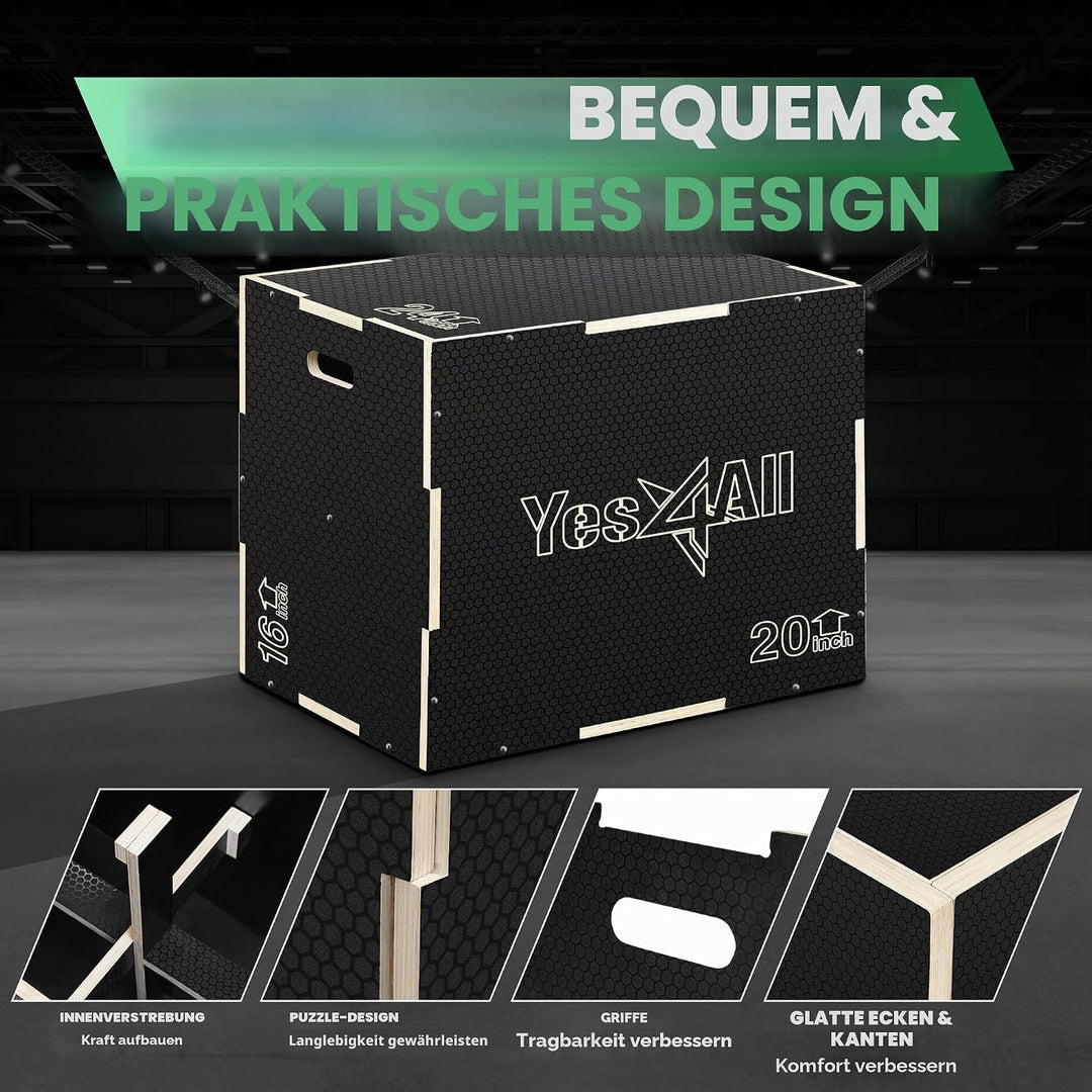 Yes4All 3-in-1 Plyometrische Box aus Holz – hält bis zu 204 kg – Vielseitige plyometrische Box für H