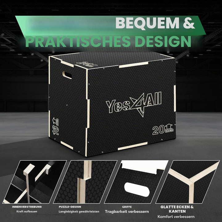 Yes4All 3-in-1 Plyometrische Box aus Holz – hält bis zu 204 kg – Vielseitige plyometrische Box für H