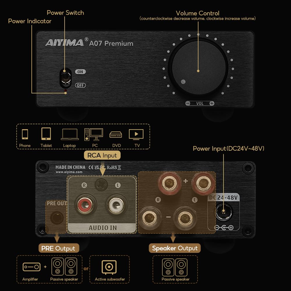 Upgrade AIYIMA A07 Premium TPA3255 Power Mini-Verstärker 4 Ohm 300Wx2 HiFi Class D Integrated Amp 2