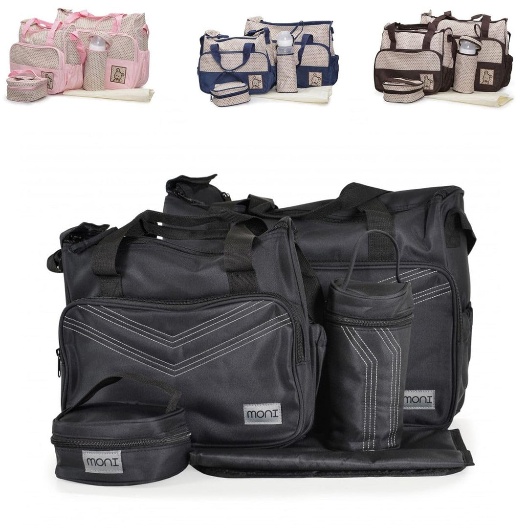 Moni Wickeltasche Stella, Set mit Wickelunterlage, Isoliertasche f. Babyflaschen Schwarz, Schwarz