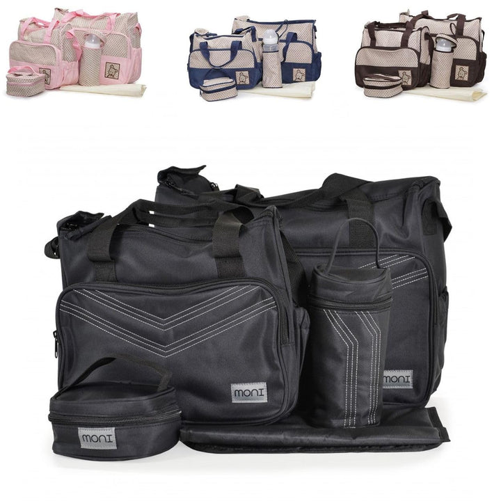 Moni Wickeltasche Stella, Set mit Wickelunterlage, Isoliertasche f. Babyflaschen Schwarz, Schwarz