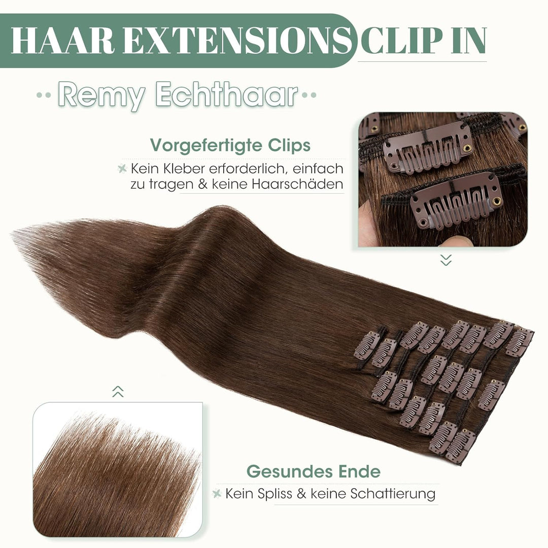 Rich Choices Clip in Extensions Echthaar 8 Stück Clip Extensions 20cm 