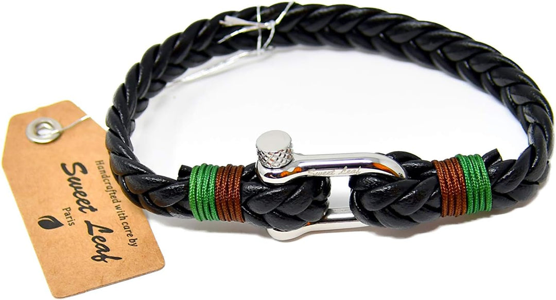 Leder Armband Schwarz für Herren - Handgefertigt - Hochwertiges Echtes leder - Silberpolierter Edels