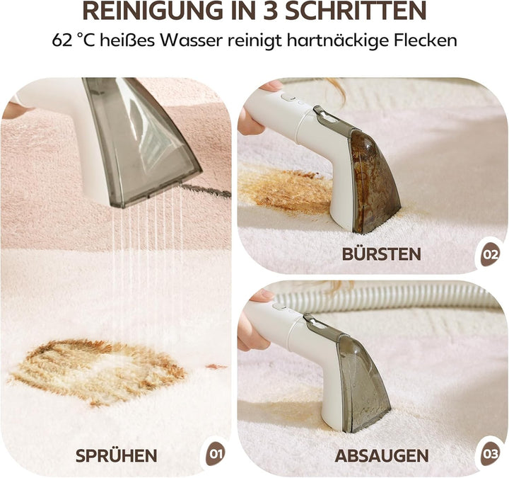 Bear SC 3 Nasssauger Polsterreiniger Gerät, Teppichreiniger Waschsauger Nass Trockensauger mit Dampf