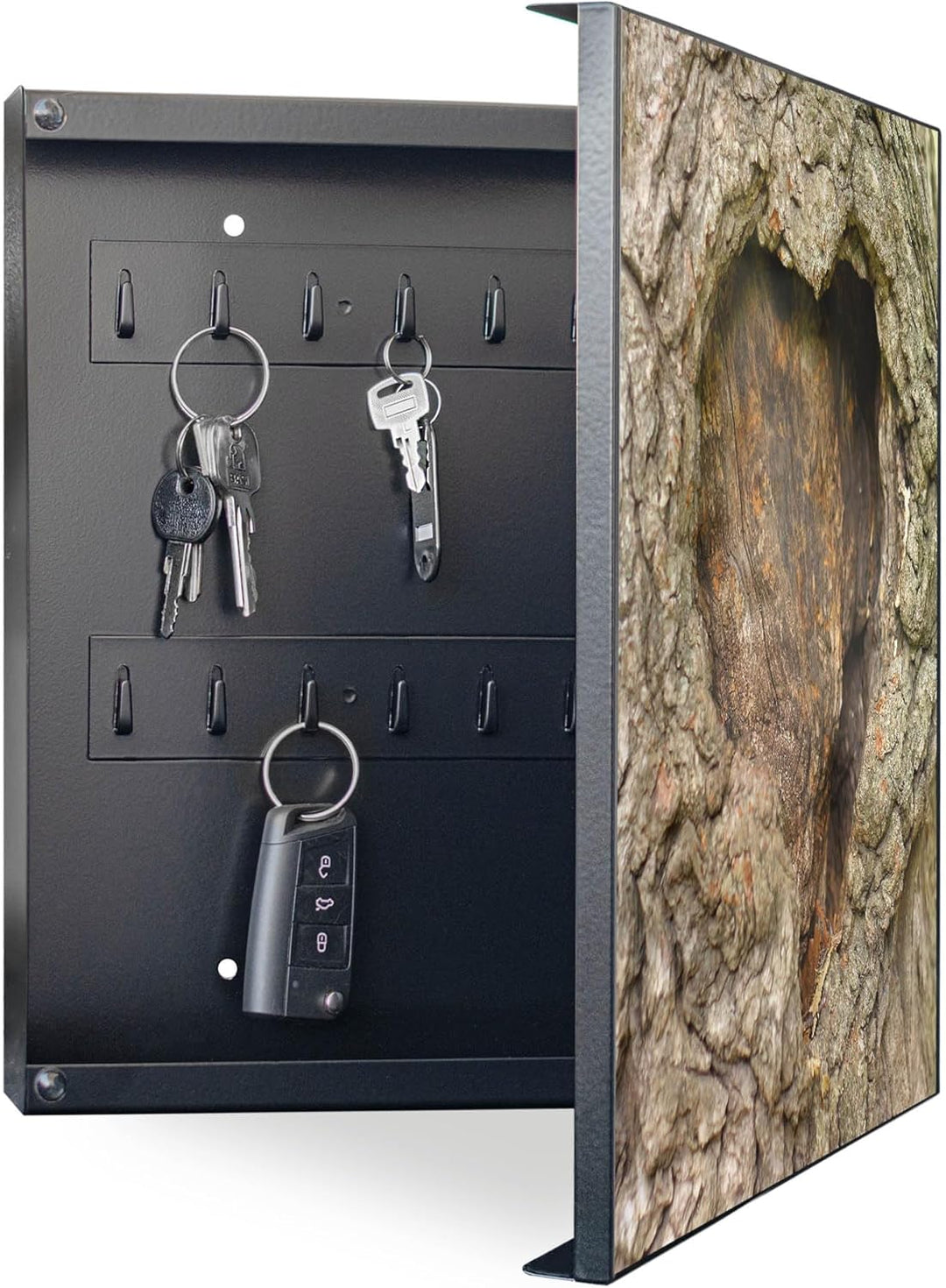 banjado® Grosser Schlüsselkasten Glas/Schlüsselbox 30cm x 30cm mit 50 Haken - Motiv Altes Herz/Schlü