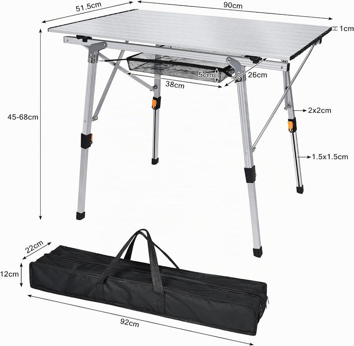 FIVMEN Campingtisch Klappbar 90x51,5 cm Klapptisch Camping Höhenverstellbar Aluminium Camping Tisch