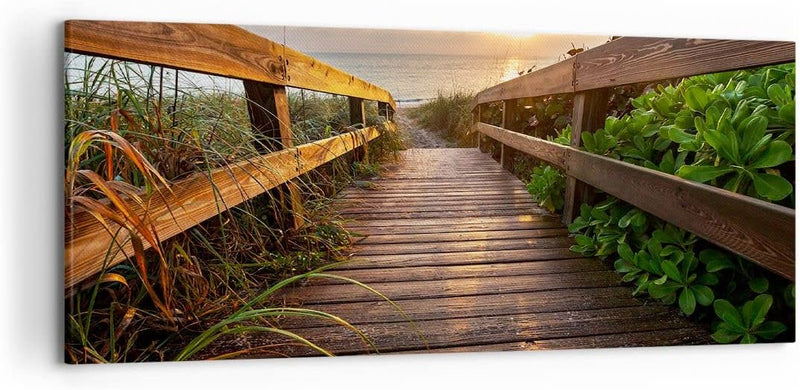 Wandbilder Dekoration Wohnzimmer Fussgängerbrücke Meer Strand Ufer Panorama Bilder auf Leinwand 120x