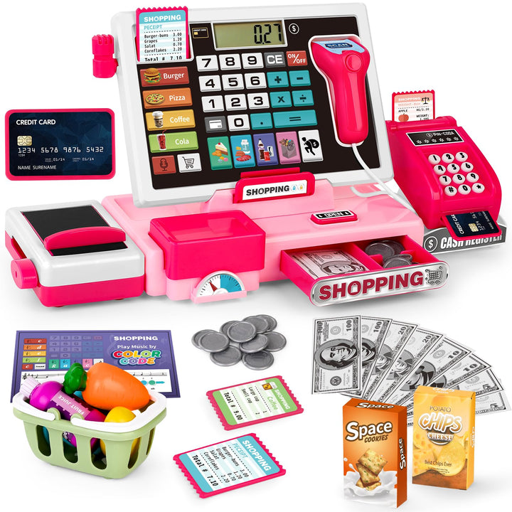 maysida Kinder Registrierkasse Spielzeug Playset, Kleinkind Prentend Play Store mit echtem Taschenre