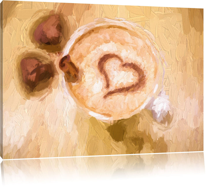 Pixxprint Cappuccino mit Herz als Leinwandbild/Grösse: 100x70 cm/Wandbild/Kunstdruck/fertig bespannt