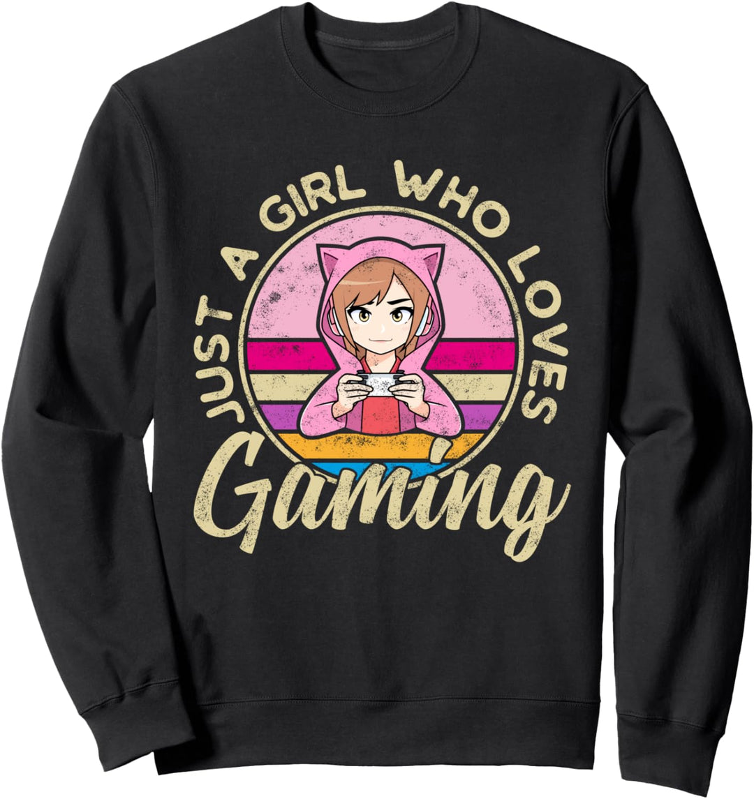 Nur ein Mädchen das Gaming liebt Headset Gamer Spruch Anime Sweatshirt