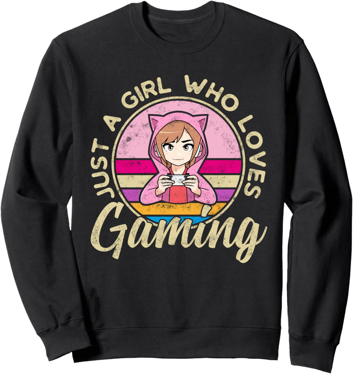 Nur ein Mädchen das Gaming liebt Headset Gamer Spruch Anime Sweatshirt