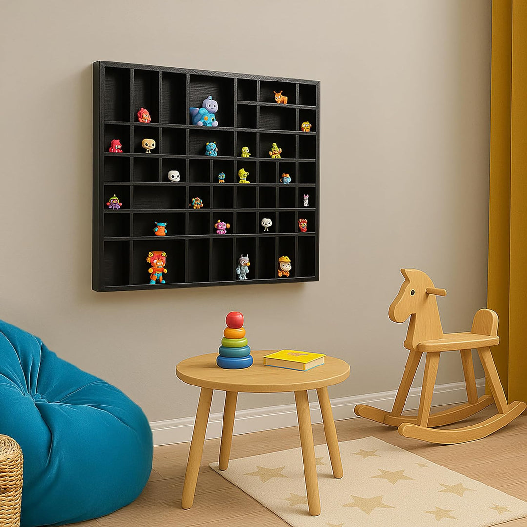 Creative Deco Schwarze Setzkasten Holz Sammelbox Holztablett 51 Fächer | 52 x 46 x 5 cm | Bemalen Ho