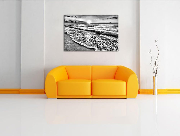 Pixxprint Meer bei Sonnenuntergang / 100x70cm Leinwandbild bespannt auf Holzrahmen/Wandbild Kunstdru