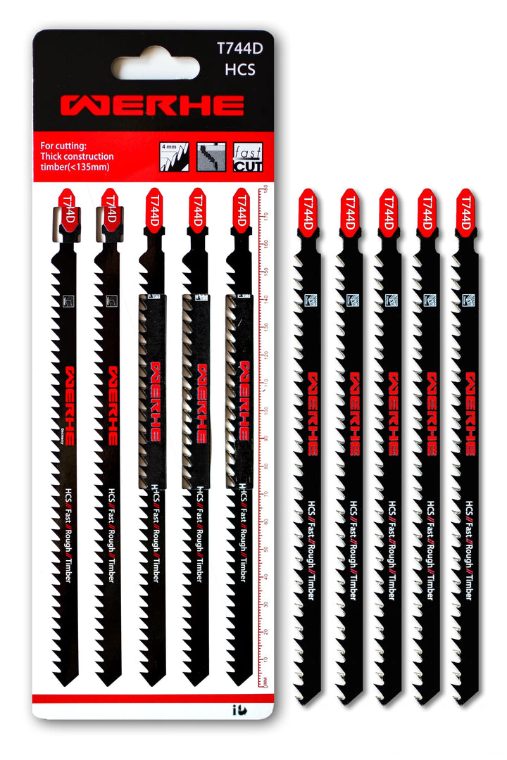 WERHE Profi Stichsägeblätter 5er Set T744D 180mm – Extra lange Klingen für präzise Holzschnitte, kom