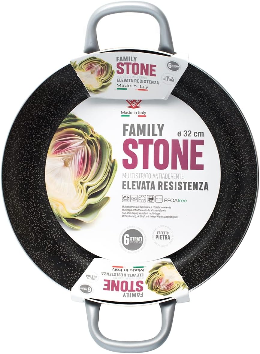 Home Family Stone Bratpfanne Antihaft mit 2 Griffen, Stein, Schwarz/Grau, 32 cm