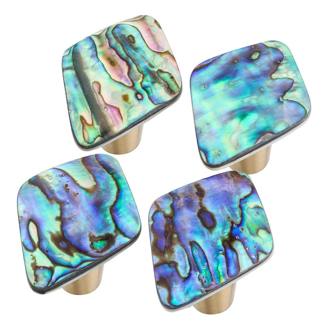 mookaitedecor Satz von 4 Rhombus Form Abalone Shell Cabinet Knobs mit Schrauben, dekorative Stein zi