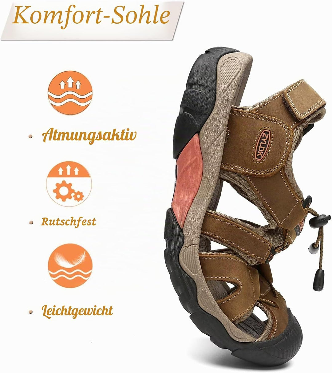 Herren Sandalen Leder Strand Trekkingsandalen Outdoorschuhe Sommer Wanderschuhe Männer Sport-Outdoor